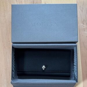 Alexander McQueen Black Leather Travel Wallet with Skull Accent w/ original box